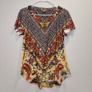 ONE WORLD Colorful Vibrant Short Sleeve Top with Studs